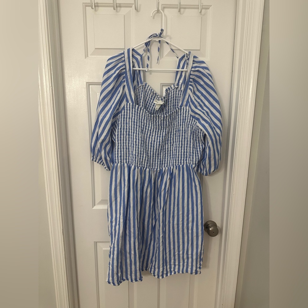 AVA & VIV blue and white striped linen dress from Target. PLUS SIZE.